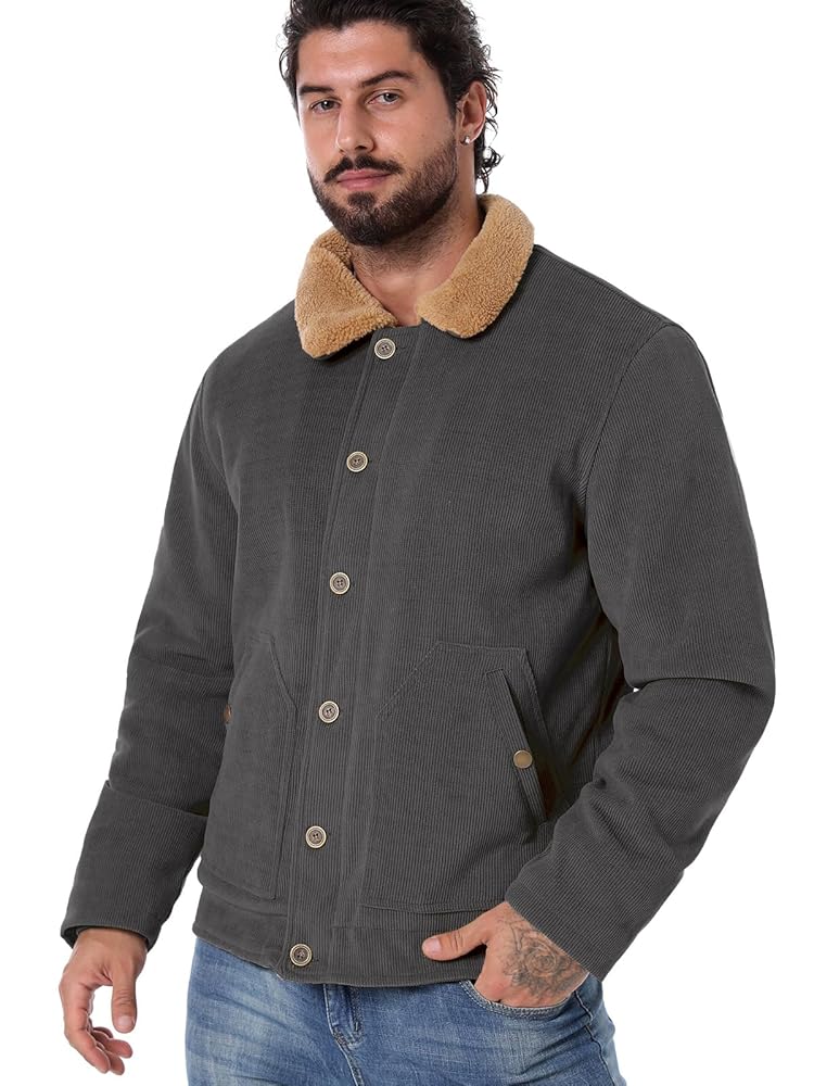 CARWORNIC Men's Military Jacket Casual Winter Corduroy